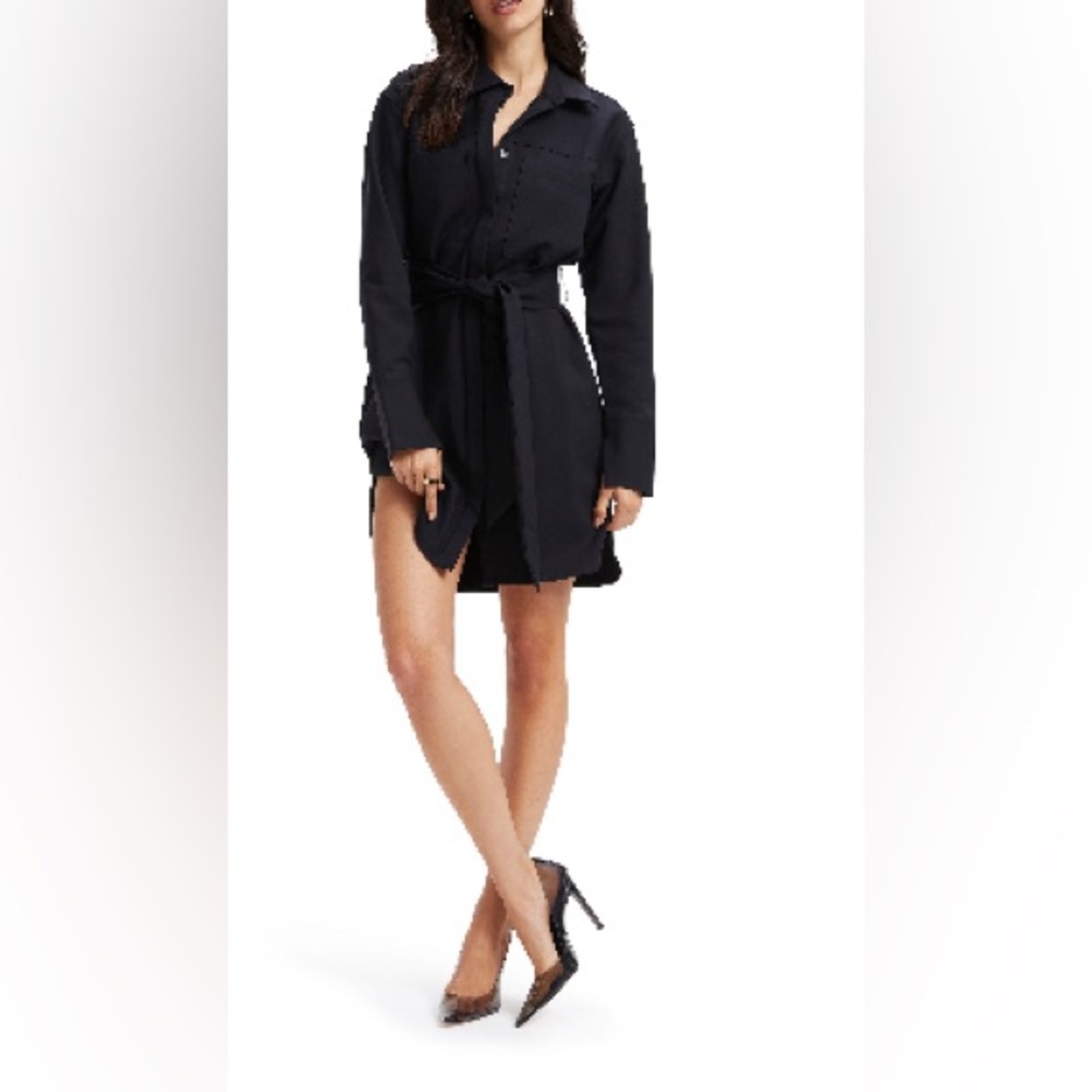Good American Black Long Sleeve Shirt Dress